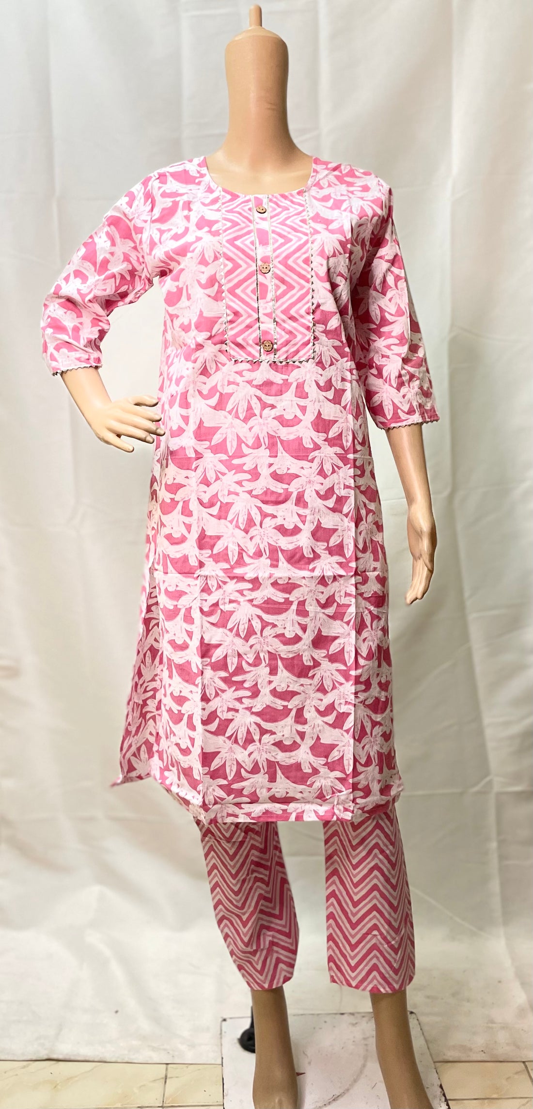 Light Pink Cotton Kurti Pant Set