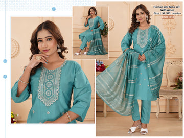 Roman Silk Party Wear Kurti Pant Set